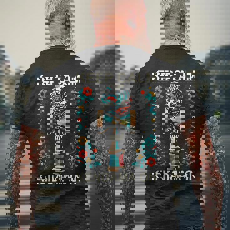 日本のけん玉 花柄 グレートウェーブ けん玉 メンズTシャツ バックプリント 高齢者への贈り物