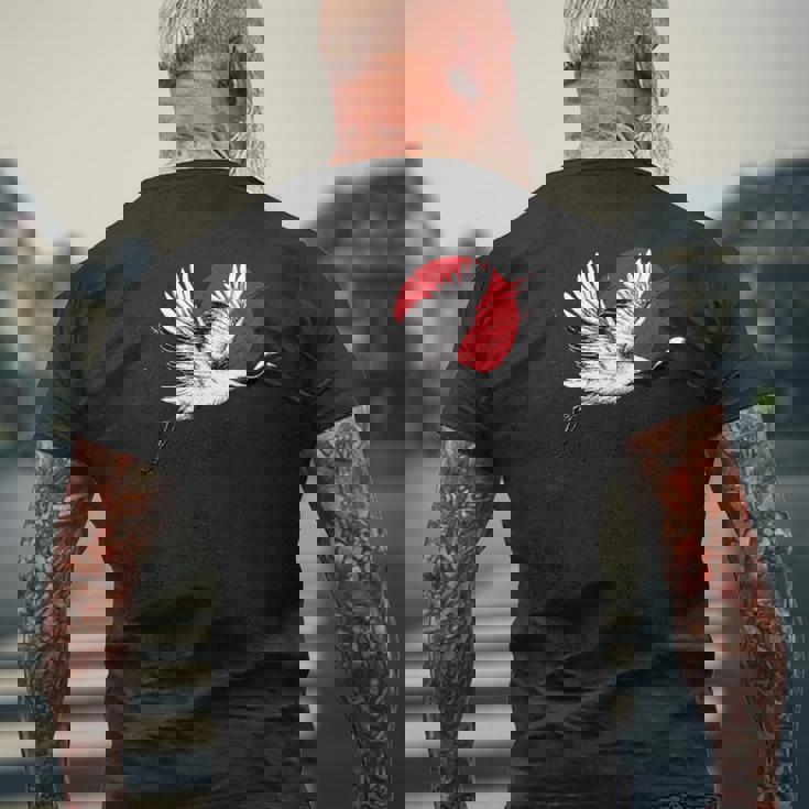 日本のアートフライングクレーンバード メンズTシャツ バックプリント 高齢者への贈り物