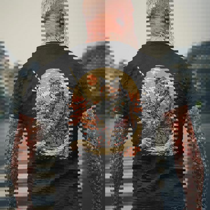 日本のサムライキャットプリント メンズTシャツ バックプリント 高齢者への贈り物