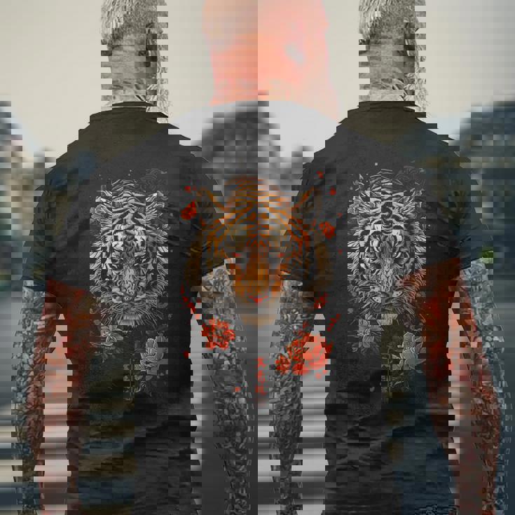 日本のタイガーフェイス 面白いグラフィックtシャツ メンズTシャツ バックプリント 高齢者への贈り物