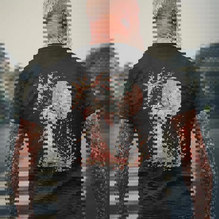 日本の伝統的な弓道アーチェリーアート桜のデザイン。 メンズTシャツ バックプリント 高齢者への贈り物