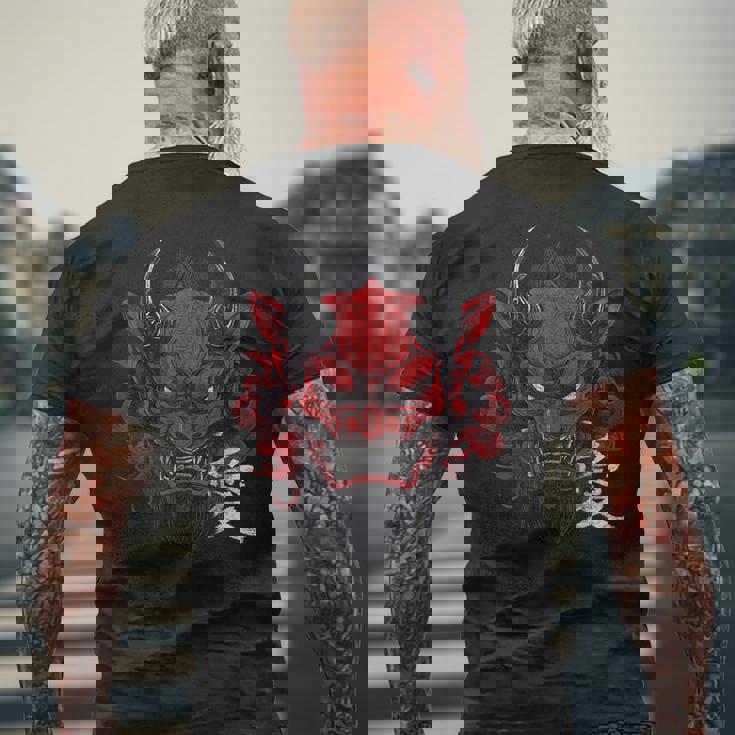 日本の伝統的な鬼の仮面日本の漢字アート メンズTシャツ バックプリント 高齢者への贈り物