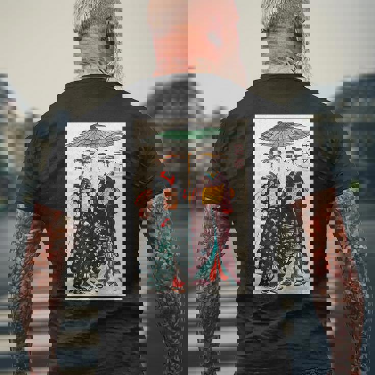 日本の伝統芸者 絵画 アート 水彩 お土産 メンズTシャツ バックプリント 高齢者への贈り物