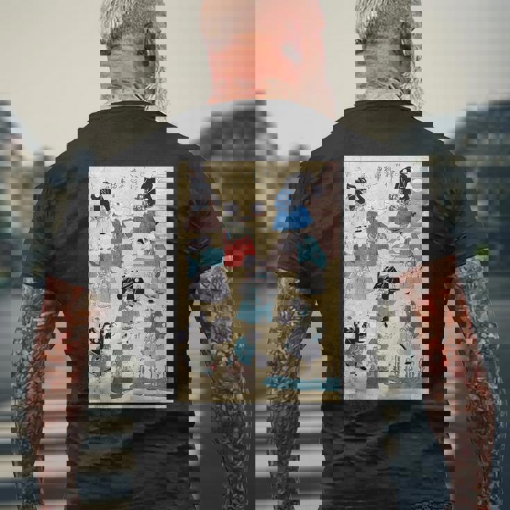 日本の猫 歌川国芳 流行猫の曲鞠 ヴィンテージ浮世絵 芸術の美的 日本の伝統美術 メンズTシャツ バックプリント 高齢者への贈り物