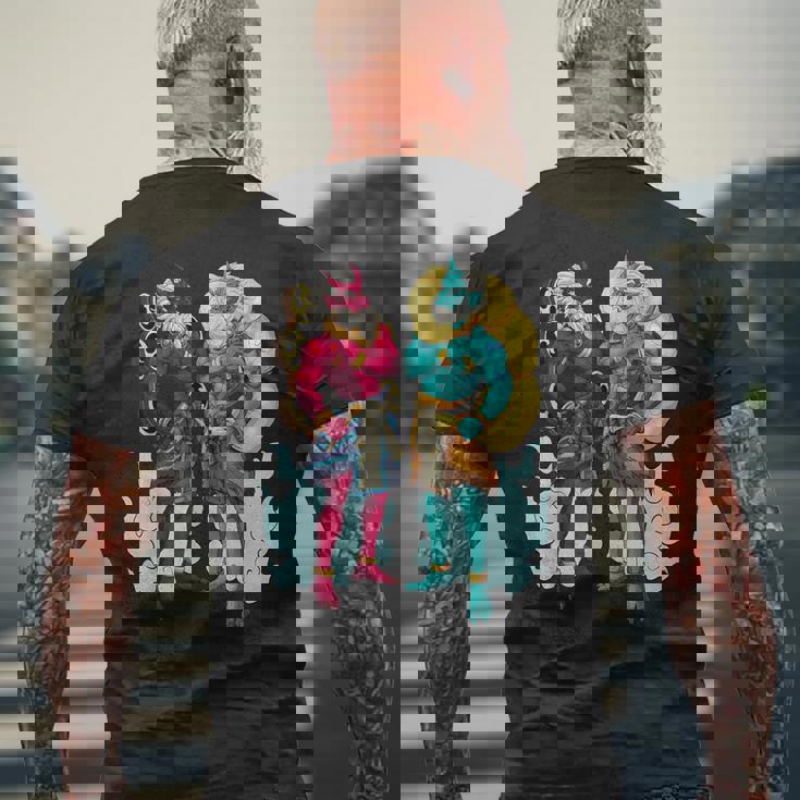 日本の神々 風神と雷神 メンズTシャツ バックプリント 高齢者への贈り物