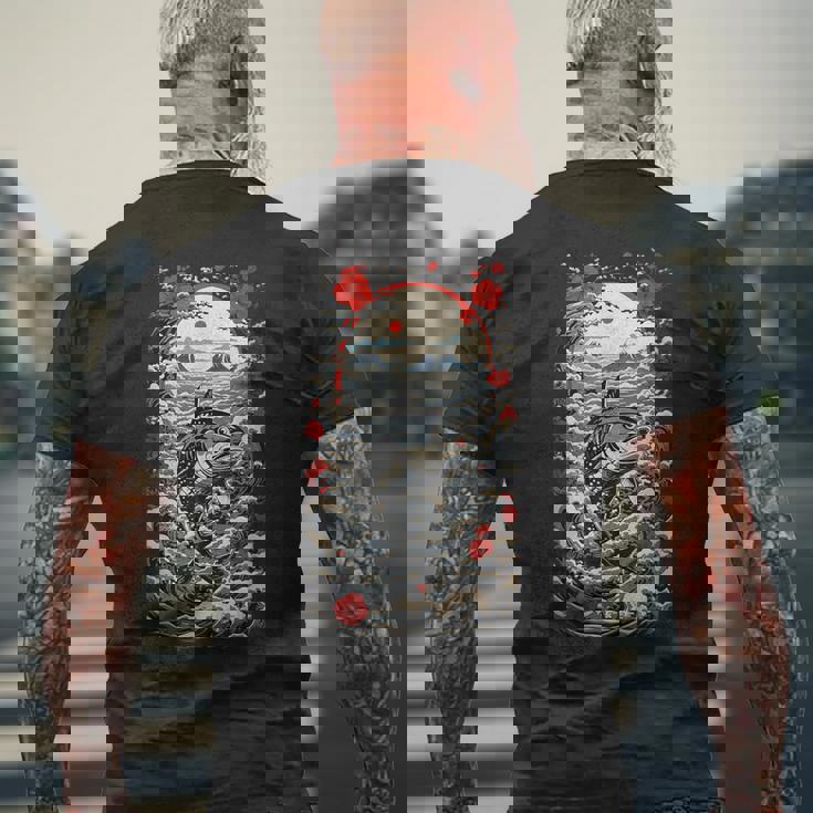 日本の美的マグロ漁師デザイン レトロ浮世絵 メンズTシャツ バックプリント 高齢者への贈り物