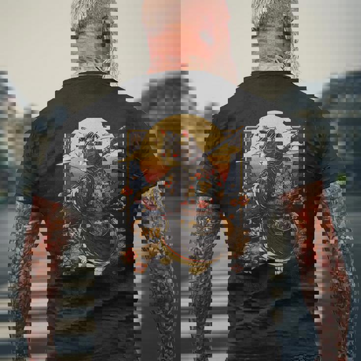 日本の芸術 猫 忍者 浮世絵 アニメスタイル サムライキャット メンズTシャツ バックプリント 高齢者への贈り物