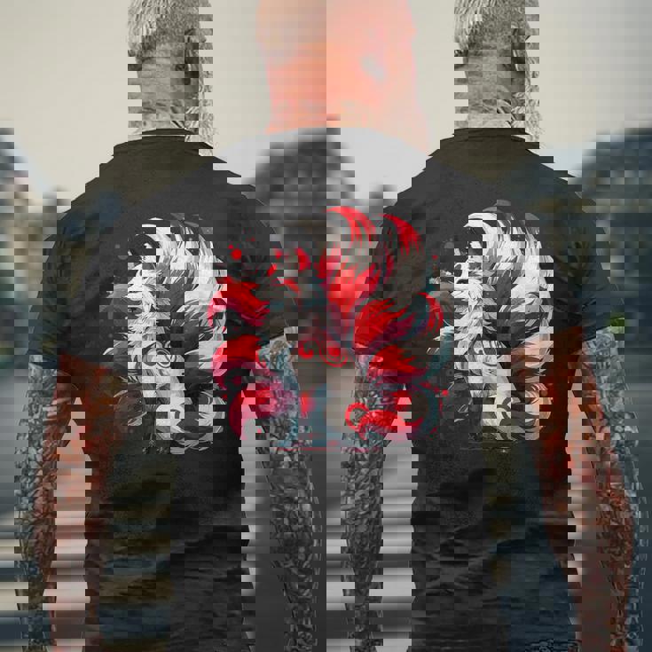 日本アニメ キツネ 九尾 メンズTシャツ バックプリント 高齢者への贈り物