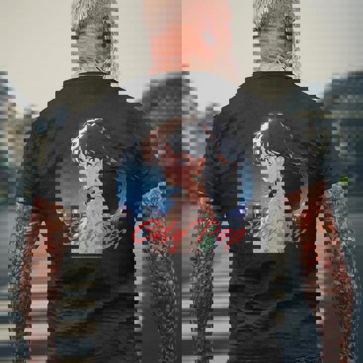 日本アニメ風 シティポップガール メンズTシャツ バックプリント 高齢者への贈り物