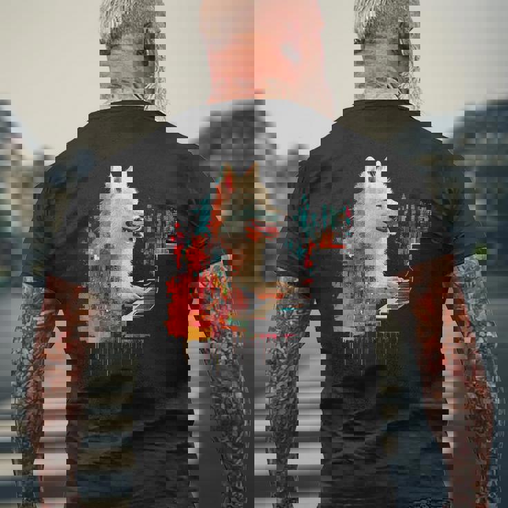 日本スピッツ 犬 モチーフ ペット 幾何学 日本スピッツ メンズTシャツ バックプリント 高齢者への贈り物