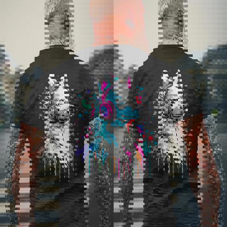 日本スピッツ好き ヘッドフォン装着 おもしろい 日本スピッツ メンズTシャツ バックプリント 高齢者への贈り物