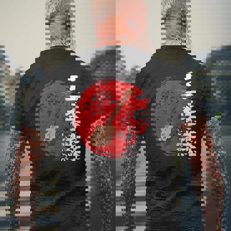 日本三味線 伝統楽器 メンズTシャツ バックプリント 高齢者への贈り物