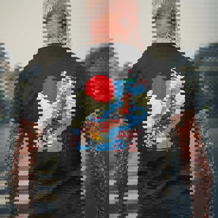 日本地図日本 涼しいのお土産 メンズTシャツ バックプリント 高齢者への贈り物