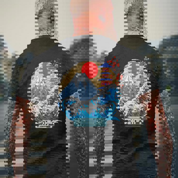 日本山 富士 大波 神奈川 日本 ヴィンテージアート メンズTシャツ バックプリント 高齢者への贈り物