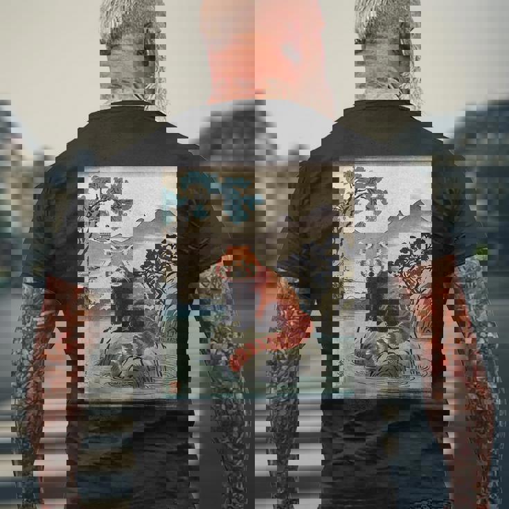 日本美術 レッサーパンダ 京斎 ヴィンテージ 日本 作品 メンズTシャツ バックプリント 高齢者への贈り物