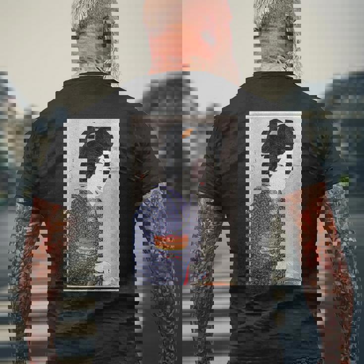 日本美術 芸者 日本木版 新版画美人画 メンズTシャツ バックプリント 高齢者への贈り物