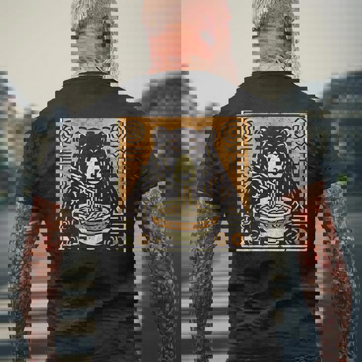 日本美術 野生動物 麺好き かわいい くま ラーメン メンズTシャツ バックプリント 高齢者への贈り物