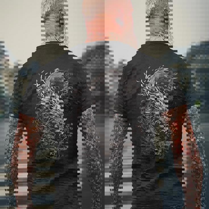 日本龍 タトゥー描画 伝統的な日本のグラフィックtシャツ メンズTシャツ バックプリント 高齢者への贈り物