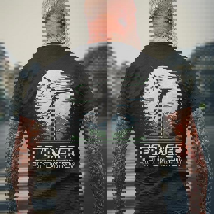 明日地球の日のための風力発電 クリーンエネルギー 風力タービン メンズTシャツ バックプリント 高齢者への贈り物