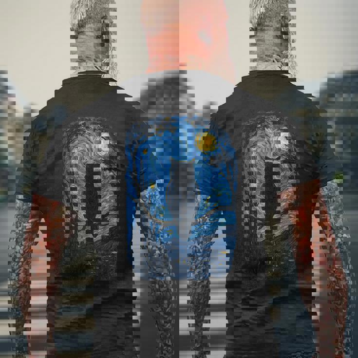 星月フクロウの夜のアートワーク メンズTシャツ バックプリント 高齢者への贈り物