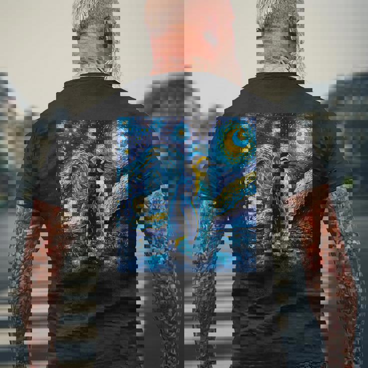 星月夜 ヴィンセント・ヴァン・ゴッホ 絵画 ペンギン メンズTシャツ バックプリント 高齢者への贈り物