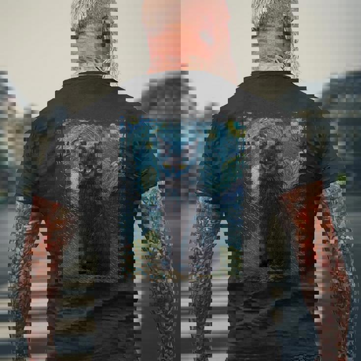 星月夜 ヴィンセント・ヴァン・ゴッホ 黒猫 レトロ絵画 猫 長袖tシャツ メンズTシャツ バックプリント 高齢者への贈り物