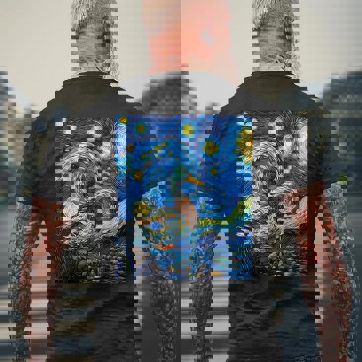 星空の下のアヒル アート グラフィック 誕生日 クリスマス メンズTシャツ バックプリント 高齢者への贈り物