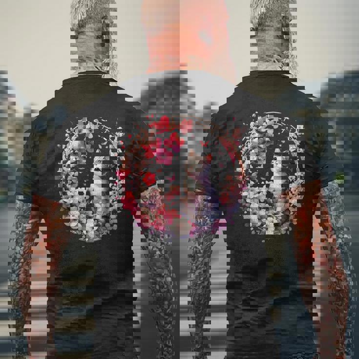 春の桜 かわいい猫と桜の花 メンズTシャツ バックプリント 高齢者への贈り物