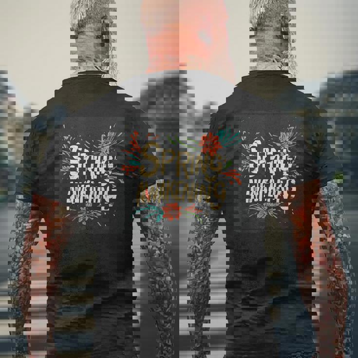 春の目覚めのスピーチデザインの面白いコスチューム。 メンズTシャツ バックプリント 高齢者への贈り物