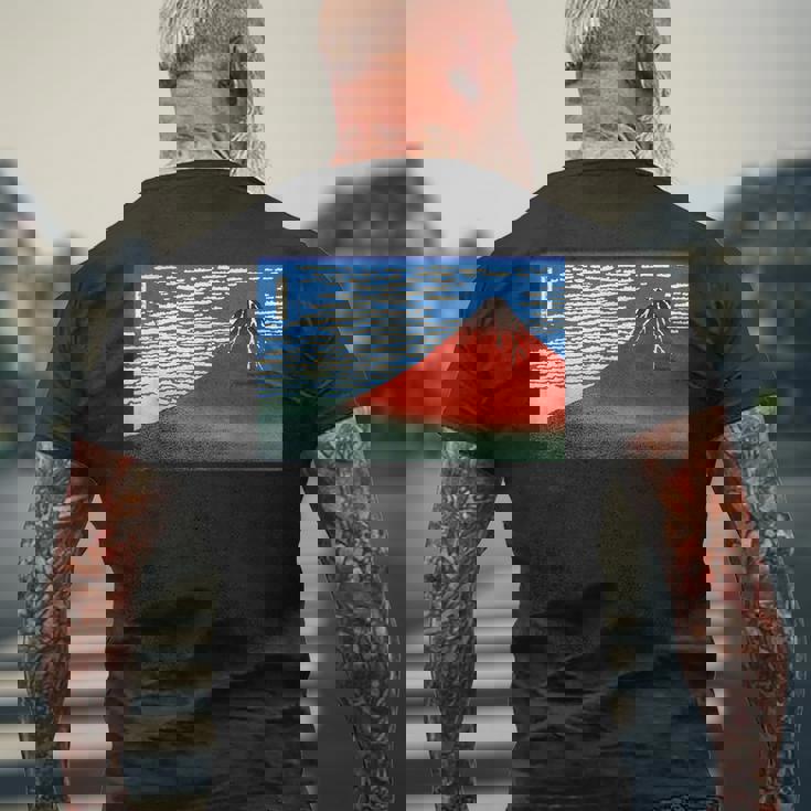 晴天の赤富士山 日本風景アートプリント メンズTシャツ バックプリント 高齢者への贈り物