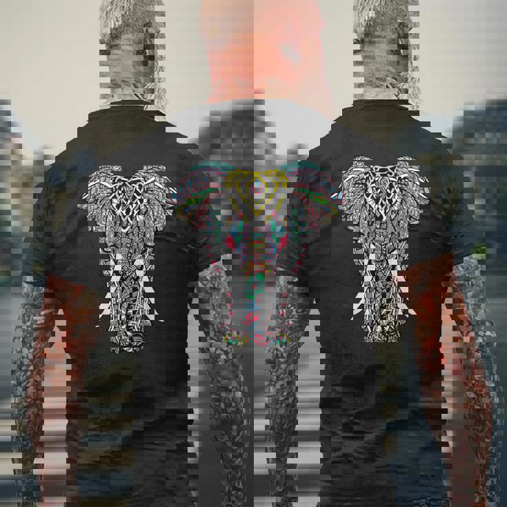 曼荼羅 ガネーシャ アフリカン 象 メンズTシャツ バックプリント 高齢者への贈り物