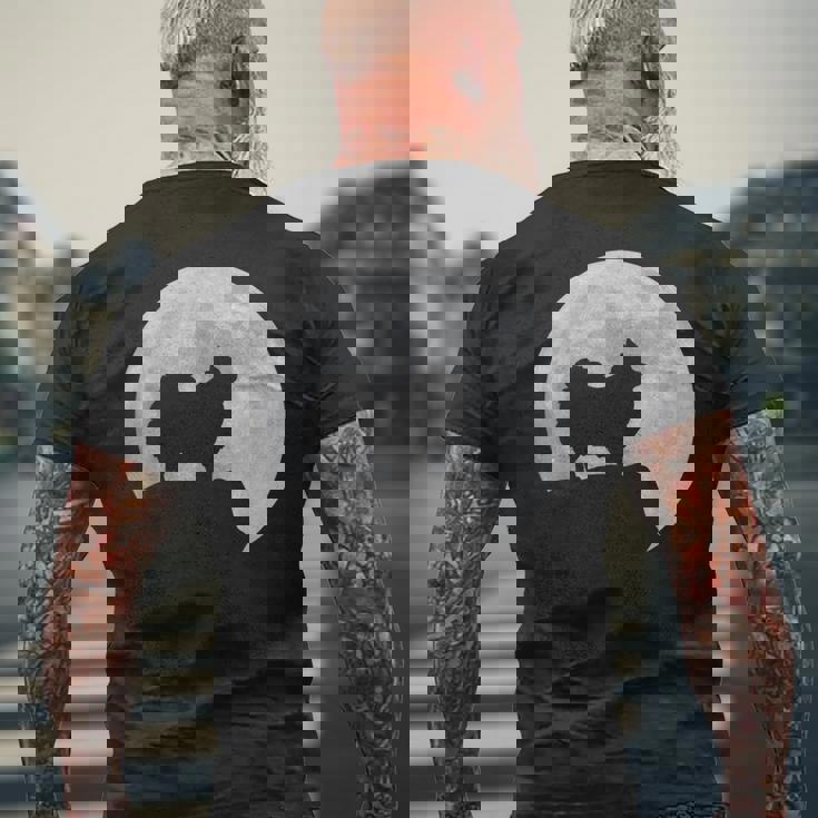 月と犬のシルエット ポンポメラニアン メンズTシャツ バックプリント 高齢者への贈り物