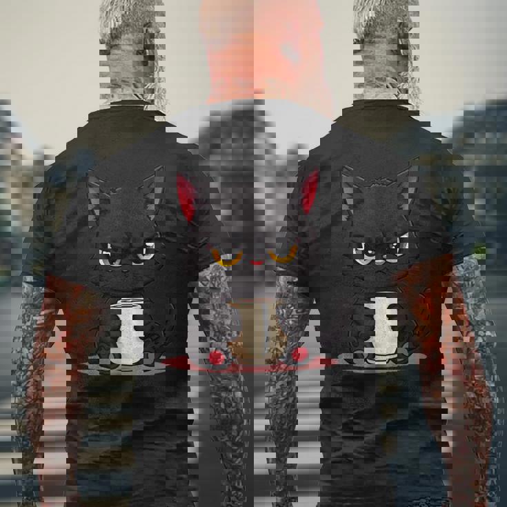 朝が嫌いなコーヒーと可愛い黒猫 メンズTシャツ バックプリント 高齢者への贈り物