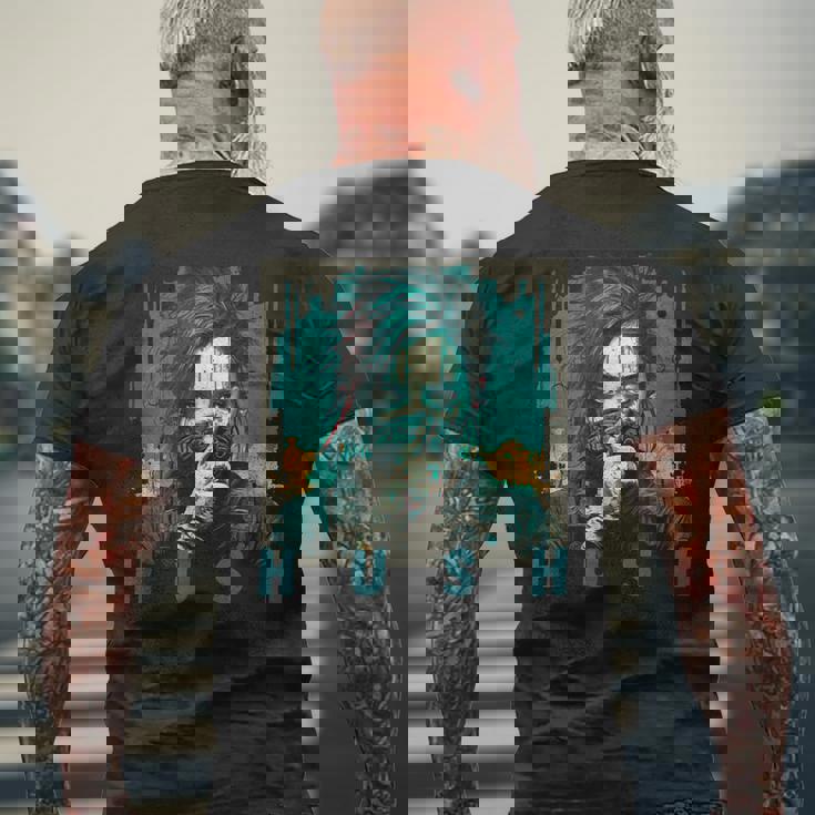 未来的なデザインを見せるサイバーパンクガール メンズTシャツ バックプリント 高齢者への贈り物