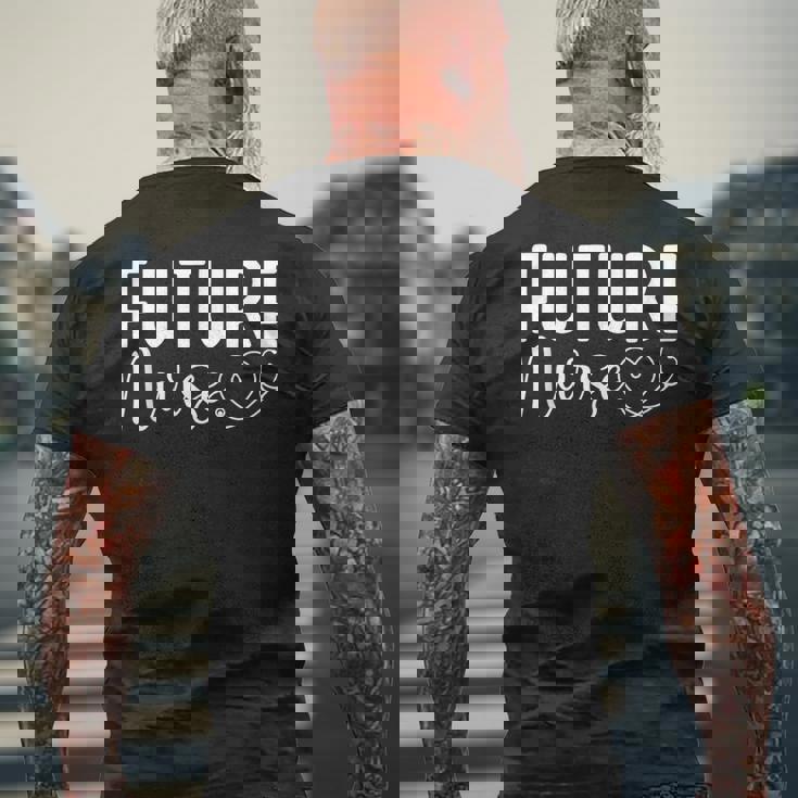 未来看護師 看護学校 大学院生 メンズTシャツ バックプリント 高齢者への贈り物