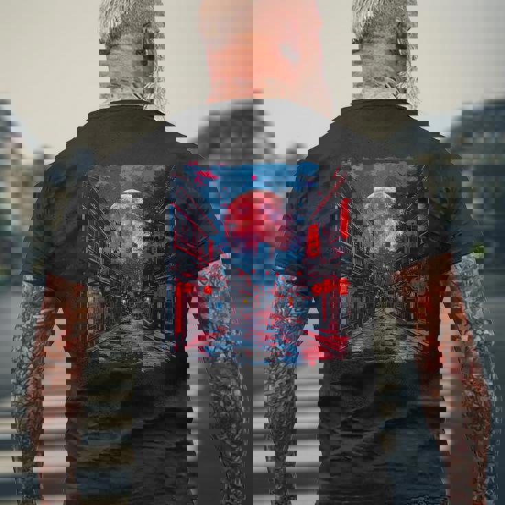 東京の街並み 日本の夜景 ライト付き ヴェイパーウェーブ メンズTシャツ バックプリント 高齢者への贈り物