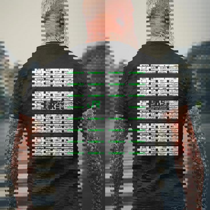 東京山手線全駅標識 メンズTシャツ バックプリント 高齢者への贈り物