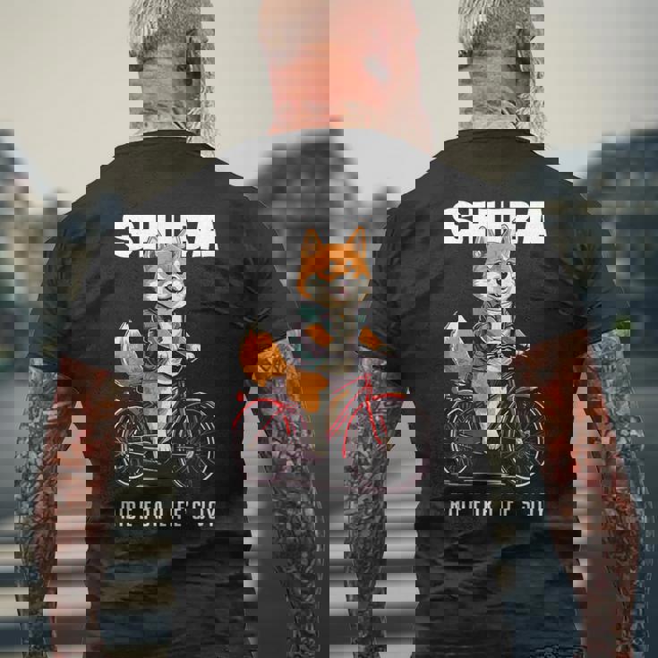 柴犬 いぬ イラスト 柴犬好き 犬好き 自転車 かわいい おもしろ レトロ Ride For Life's Joy メンズTシャツ バックプリント 高齢者への贈り物