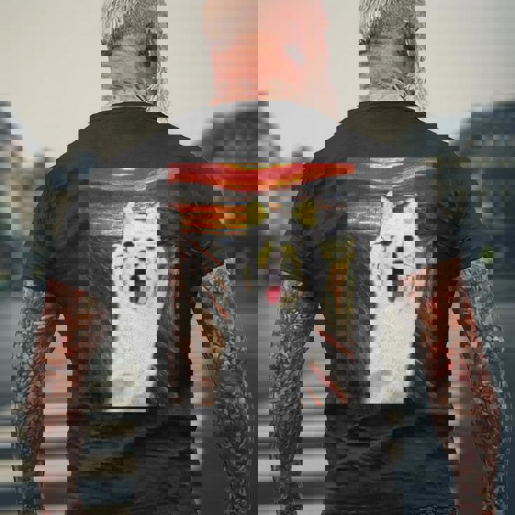 柴犬 面白いtシャツ 犬 ムンクの叫び かわいい メンズ 子供 おもしろ 服 グッズ ネタ わんこ イヌ メンズTシャツ バックプリント 高齢者への贈り物