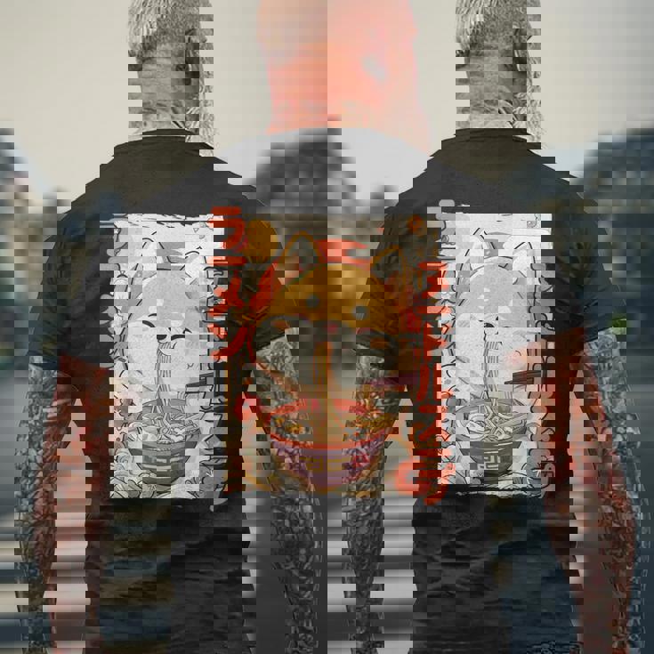 柴犬好きラーメン カワイイ猫柴犬犬ラーメン メンズTシャツ バックプリント 高齢者への贈り物