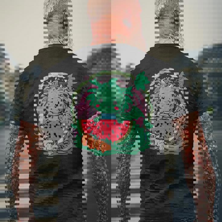 桃とスイカの漫画かわいいドラゴン メンズTシャツ バックプリント 高齢者への贈り物