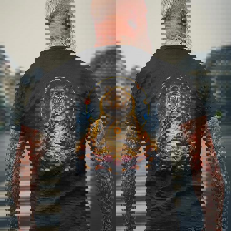 極楽浄土 天国 蓮の花 宇宙 虎 トラ メンズTシャツ バックプリント 高齢者への贈り物