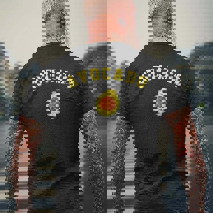 楽しいアボカドの面白いカレッジチームロゴ 英語の言葉 メンズTシャツ バックプリント 高齢者への贈り物