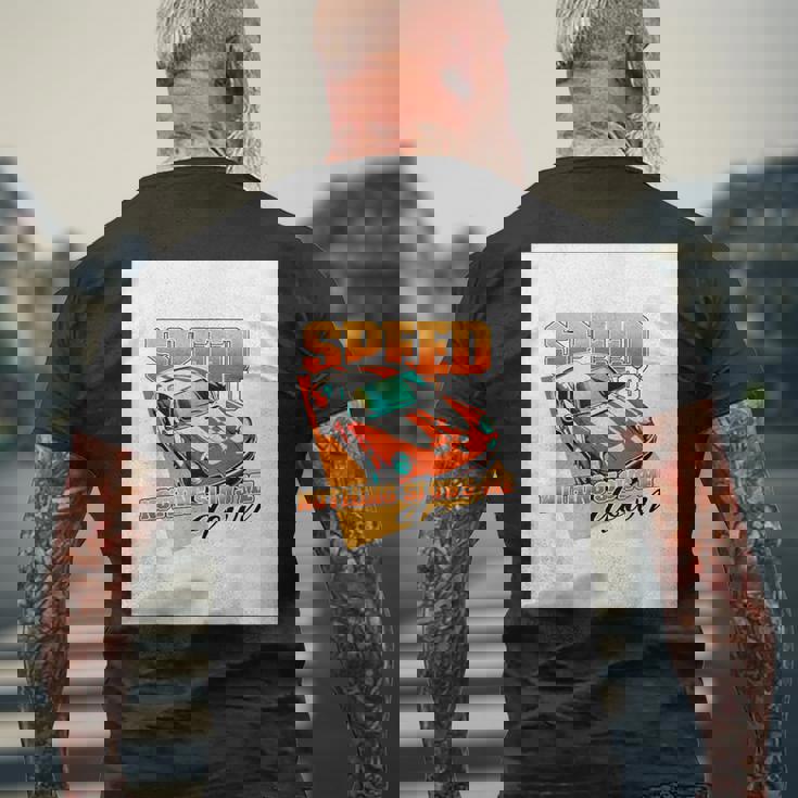 楽しいクールなレーシングカーイラスト メンズTシャツ バックプリント 高齢者への贈り物