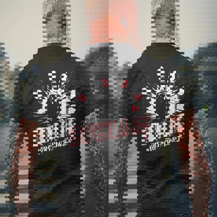 楽しいロールスボーリング パンヴィンテージボウリングボール メンズTシャツ バックプリント 高齢者への贈り物