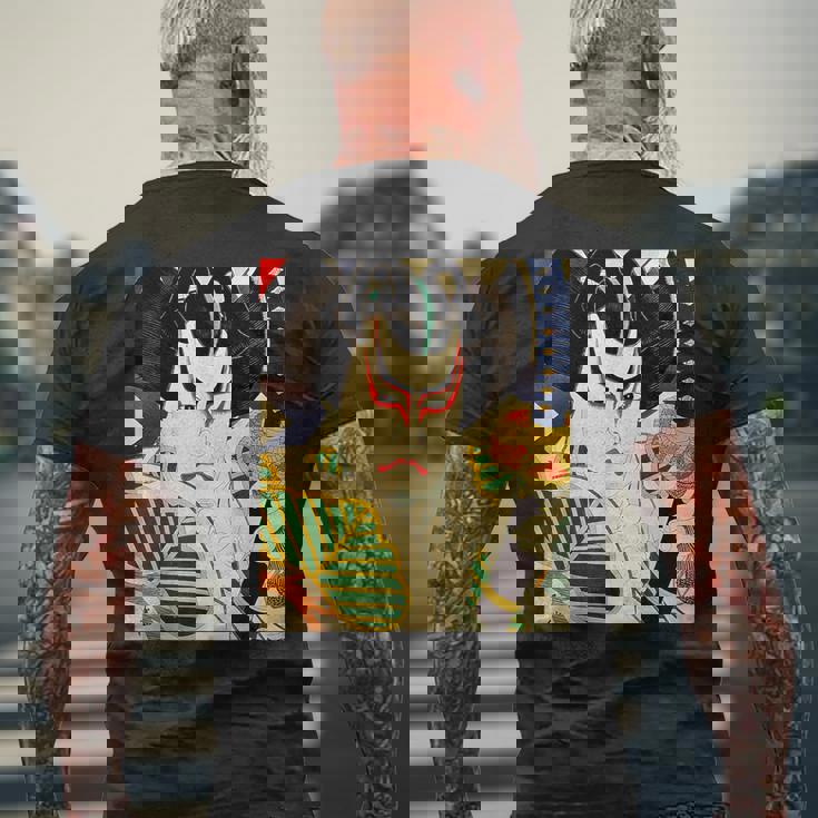 歌舞伎 かぶき 役者 日本美術 浮世絵 役者絵 名取春仙 六世坂東彦三郎 舎人松王丸 メンズTシャツ バックプリント 高齢者への贈り物