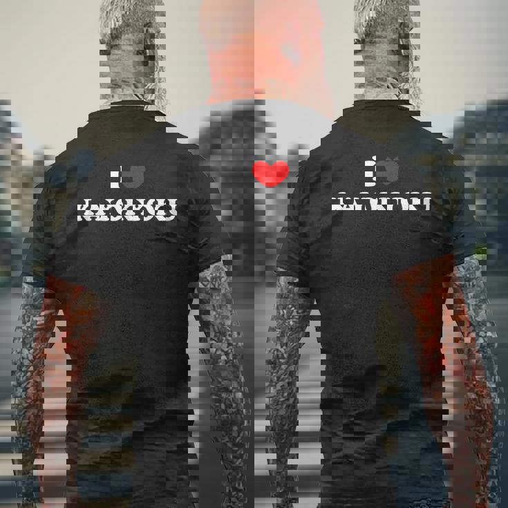 歌謡曲大好き、アイハート歌謡曲 メンズTシャツ バックプリント 高齢者への贈り物