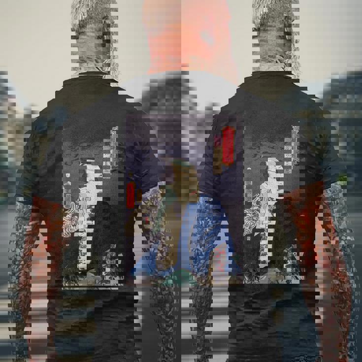 武士 歌舞伎 ヴィンテージ 日本の浮世絵 木版画 メンズTシャツ バックプリント 高齢者への贈り物