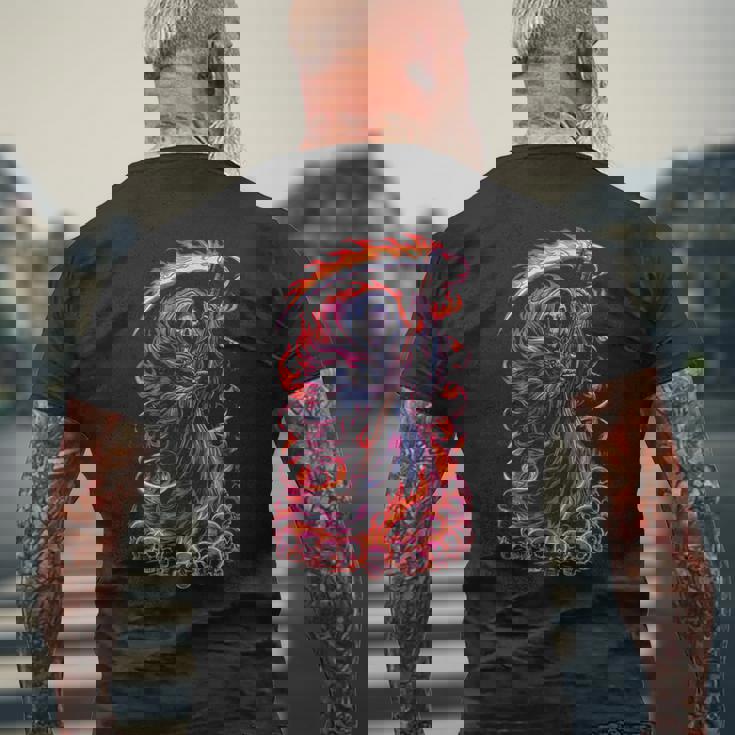 死神 死闘と頭蓋骨 明るいゴス メンズTシャツ バックプリント 高齢者への贈り物