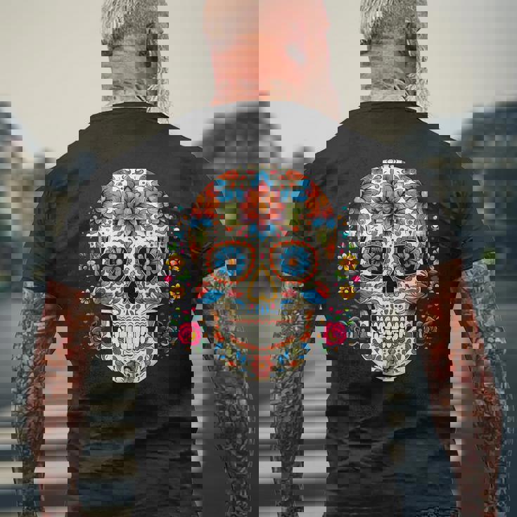 死者の日 シュガースカル 花柄 メキシコの日 カラベラデー メンズTシャツ バックプリント 高齢者への贈り物